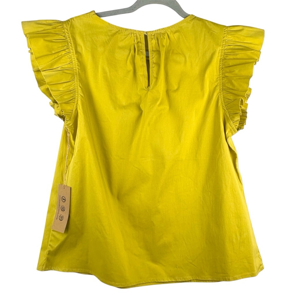 NWT Strut & Bolt- Flutter Ruffle Sleeve Poplin Top Lime Green Large Cottagecore - Picture 2 of 9